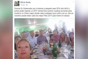 “GRACIAS GOBERNADOR POR INVITARME A DESPEDIR ESTE 2016&quot;, ESCRIBIÓ AZULA EN SU CUENTA DE FACEBOOK.