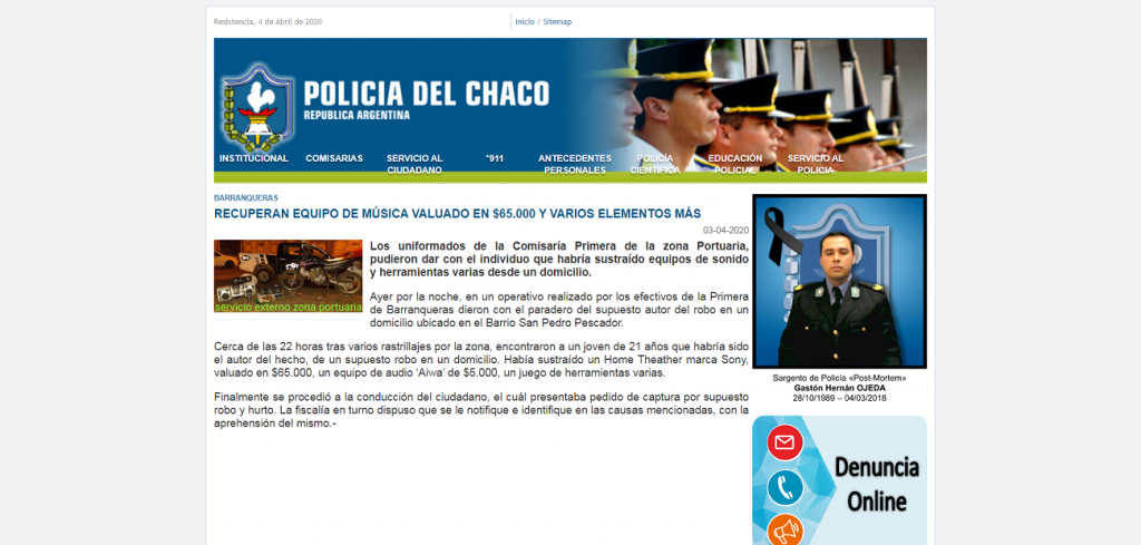 BARRANQUERAS: RECUPERAN EQUIPO DE Mu00daSICA VALUADO EN $65.000 Y VARIOS ELEMENTOS Mu00c1S