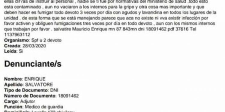EL MÉDICO DE GUARDIA DEL PENAL DE DEVOTO DENUNCIA QUE NO EXISTEN MEDIDAS DE SEGURIDAD