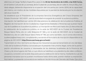 En audiencia pública, Secheep tratará la actualización de la tarifa de energía eléctrica