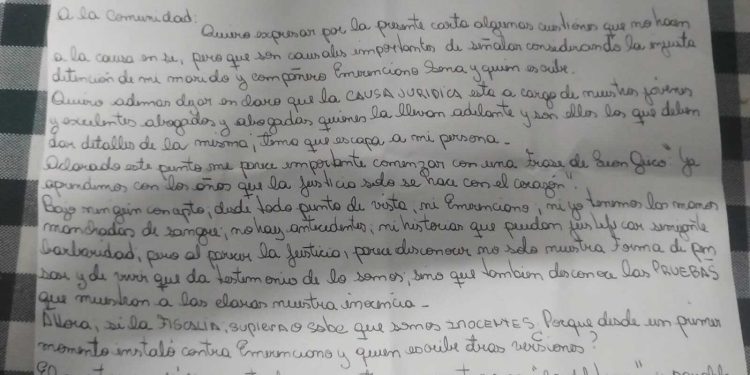 Nueva carta de Marcela Acuña: “Ni Emerenciano ni yo tenemos las manos manchadas de sangre”