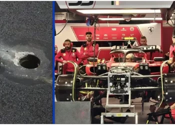 Insólito abandono en la Fórmula 1: una alcantarilla destrozó una Ferrari