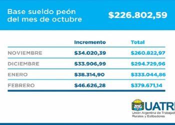 Paritarias: la UATRE firmó un aumento del 55% hasta febrero de 2024