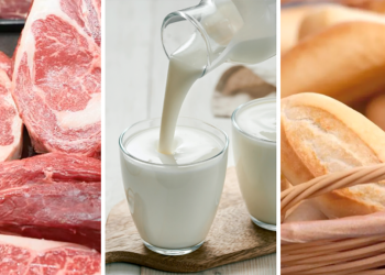 Dos bollitos de pan, un vaso de leche y un cuarto kilo de carne en impuestos