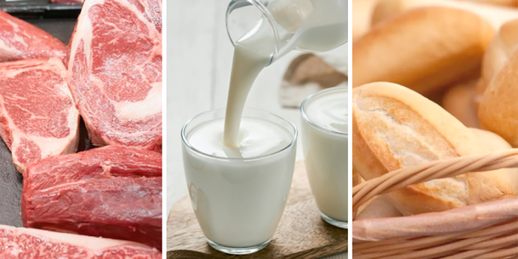 Dos bollitos de pan, un vaso de leche y un cuarto kilo de carne en impuestos