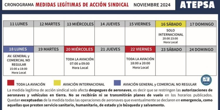 Controladores aéreos anunciaron paros de dos horas para noviembre