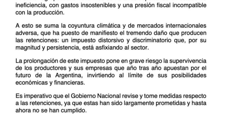 La Mesa de Enlace de Córdoba enfrenta con dureza al gobierno: «Está asfixiando al sector»