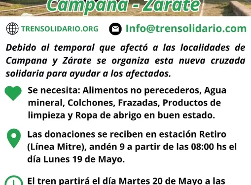 Tren Solidario para los afectados por el temporal en Zárate y Campana