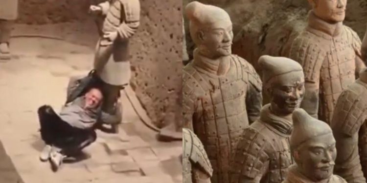 China: un hombre saltó una valla, cayó sobre los soldados de terracota y dañó Patrimonio de la Humanidad