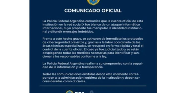La cuenta de X de la Policía Federal Argentina fue hackeada para promocionar una criptomoneda