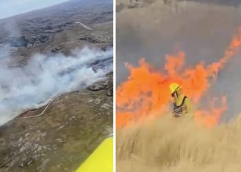 Combaten un impresionante incendio en el Parque Nacional Quebrada del Condorito en Córdoba