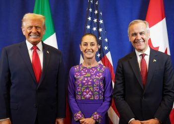 Donald Trump, Claudia Sheinbaum y Mark Carney se reunieron luego del sorteo del Mundial 2026