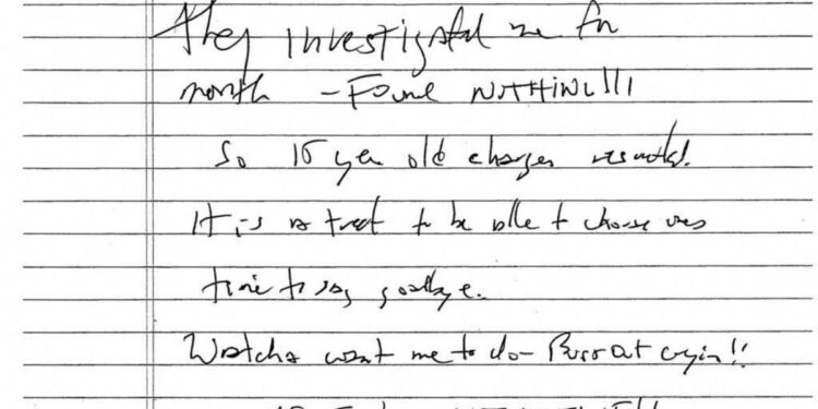 La nota de suicidio adjudicada a Jeffrey Epstein que reveló la Justicia de Nueva York: qué dice