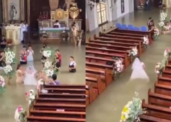 No los detuvo ni el agua: se casaron dentro de una iglesia inundada en Filipinas
